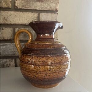 Bitossi MCM Pottery Vase Pitcher Italy Vintage Orange Brown Stripe